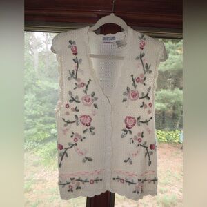 Bobbie Brooks Cream and Pink Cardigan with Floral Design